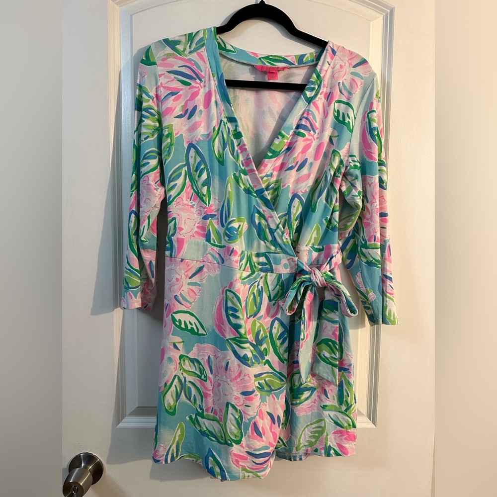 Lilly Pulitzer Blue Pink Green Floral Wrap Romper